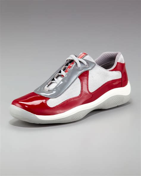 prada leather sneakers red